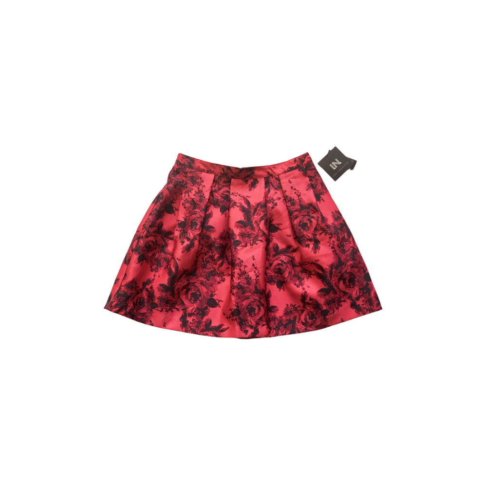 I.N. San Francisco Floral Pleated Mini Skirt Flirty Black Red Size 9